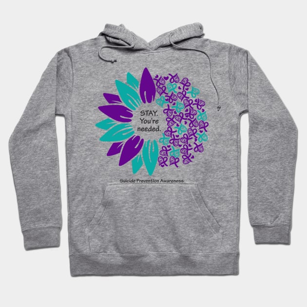 Suicide prevention: Stay flower, black type Hoodie by Just Winging It Designs